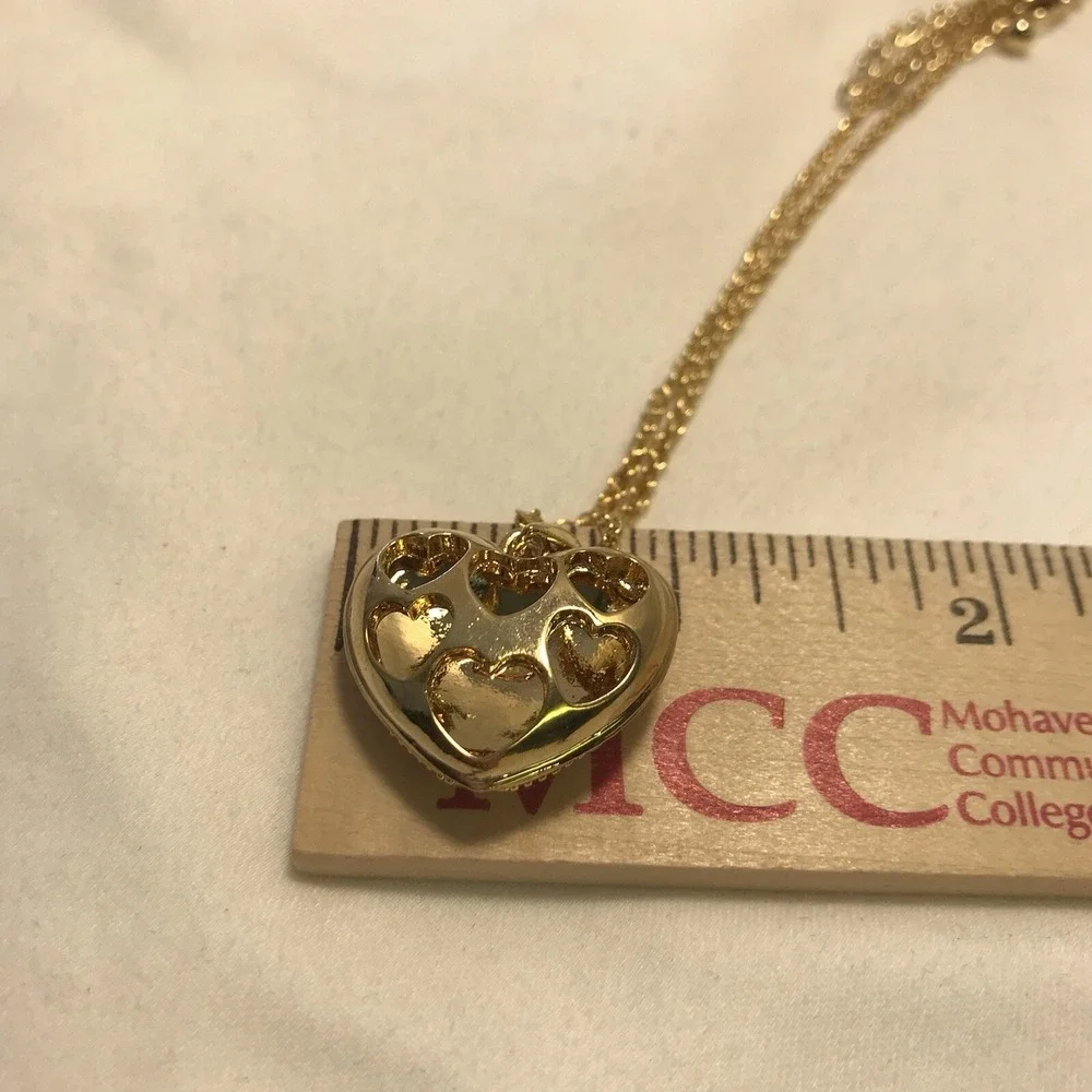Vintage 2005 Pave‎ Ombre Rhinestone Heart Hold Tone Necklace Avon Cut-out 18
